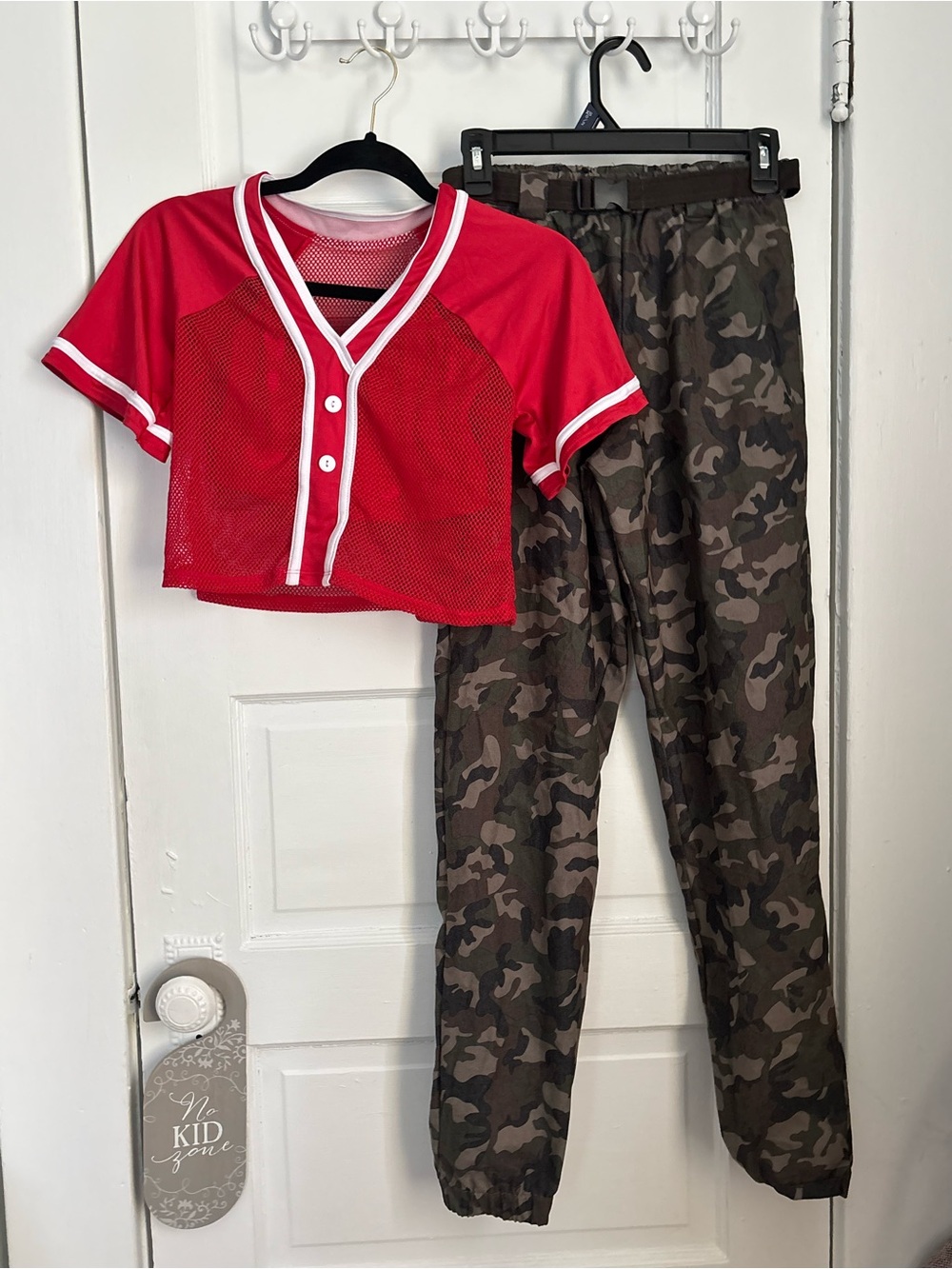 Revolution dance costume- red top camouflage pants adult small